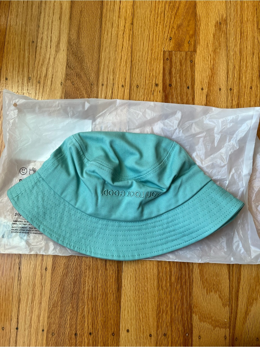 Glossier Green Bucket Hat with "YOU LOOK GOOD" Embroidery